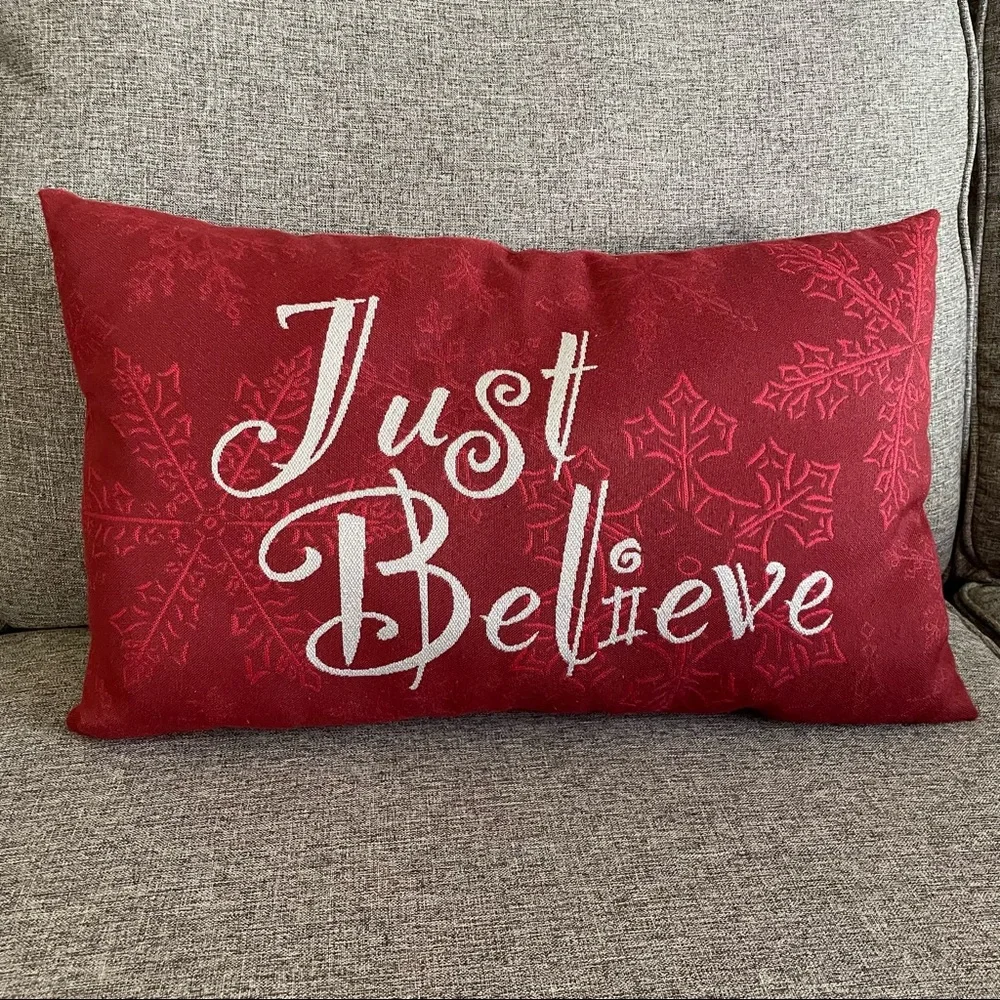 “Just Believe” Holiday Pillow -Red